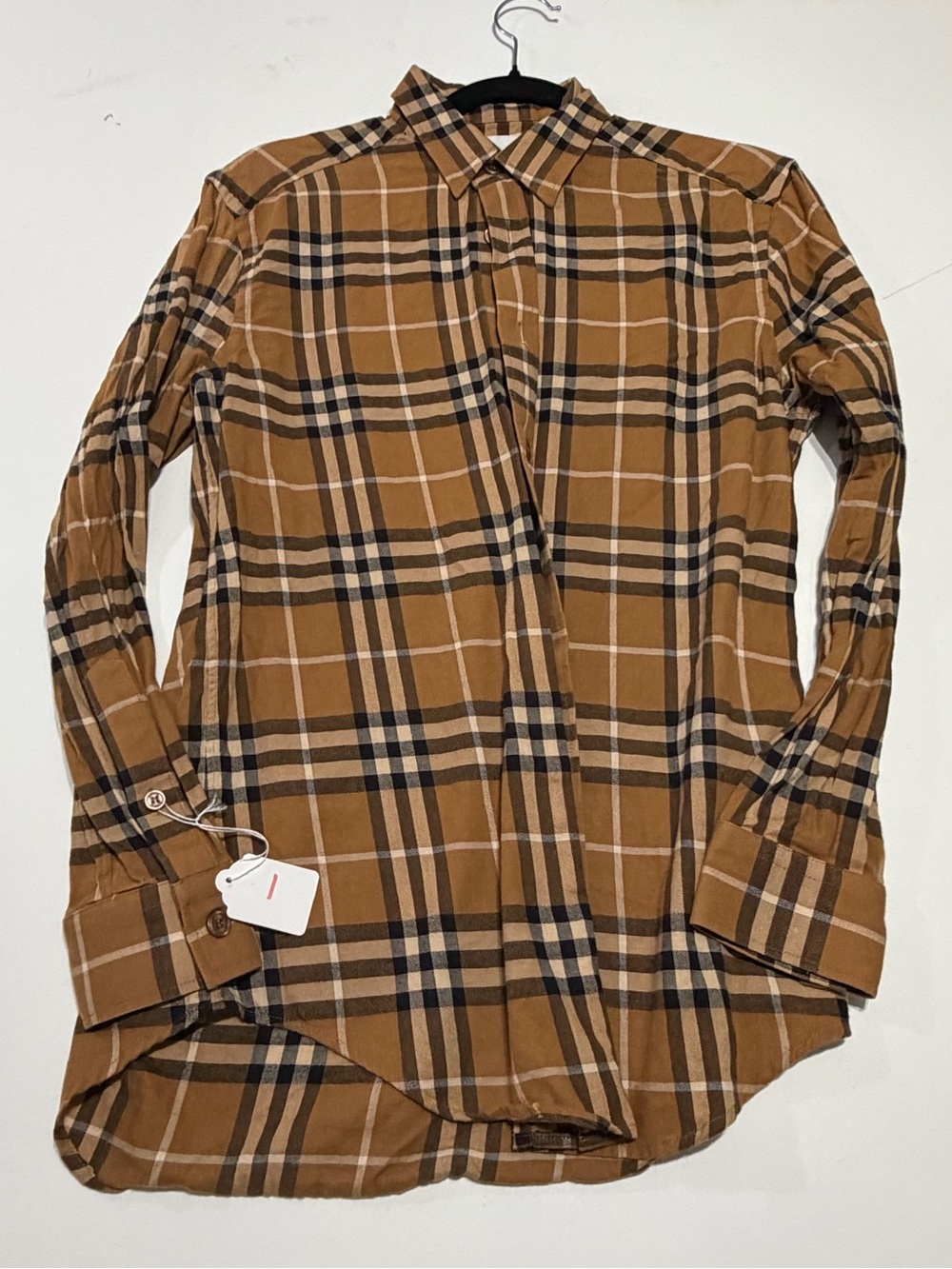 Burberry Tan Plaid Cotton Button-Down Shirt